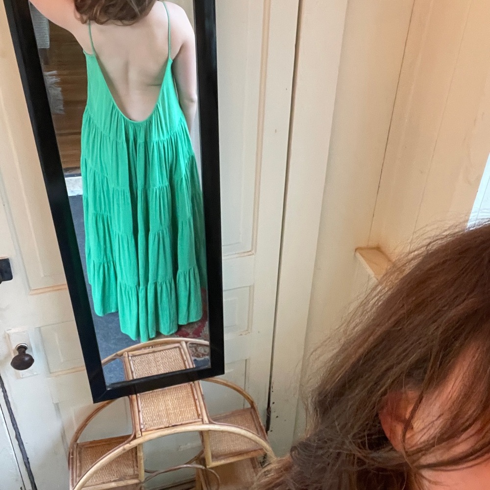 Kalita Tiered Cotton Handmade Green Maxi Dress with Spaghetti Straps + Low Back - Picture 8 of 10